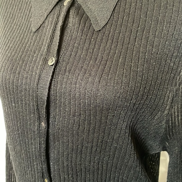 Asos Design Curve Women’s 18 Black Sheer Ribbed Button Up Collared Blouse - Picture 5 of 8